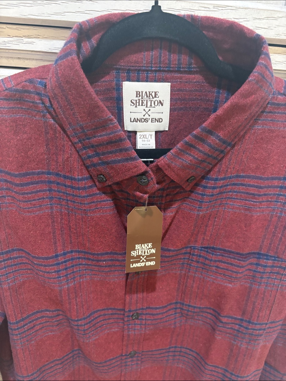 Blake Sheldon Lands' End Men's Red Plaid Button-Up Shirt  NWT soft Flannel